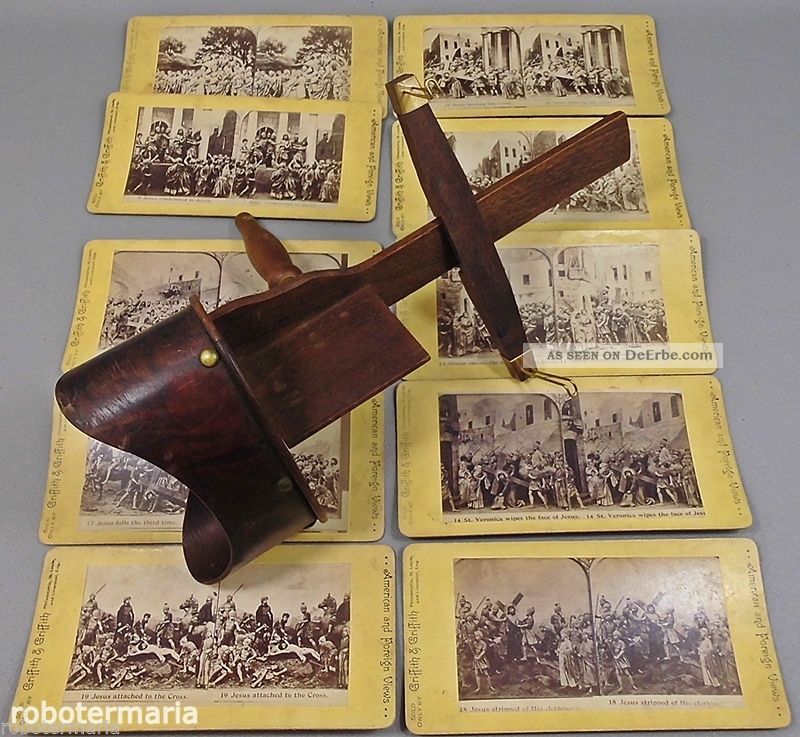 Um 1900: Stereo Betrachter Aus Holz & 10 Stereo Bilder,  Bibel Motive Photographica Bild