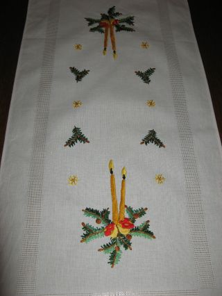 Ddr Tischdecke - Läuferhandarbeit - Stickerei - Kerzen - Pilze - Weihnachtstischdecke Bild