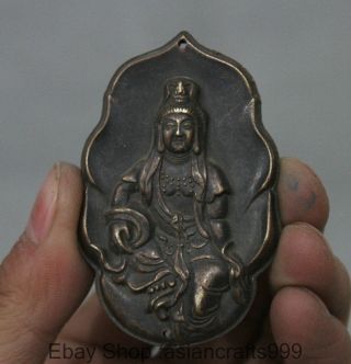 6.  5cm Old Buddhismus Chinesische Bronze Kwan - Yin Guan Yin Statue Amulett Blatt S Bild