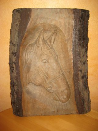 Pferdekopf Holz Schnitzerei Wandbild Relief Kunst Bild