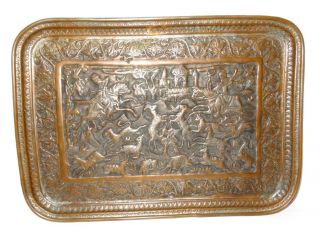 Orientalisches Tablet,  Wohl Um 1800,  Kupfer,  Orient,  Getrieben,  Jagd,  Ziegen Bild