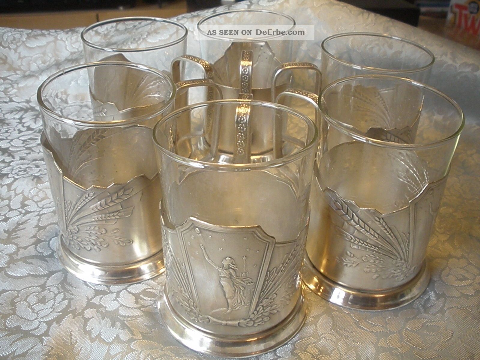 6 Teeglashalter Mit Glas Glashalter Podstakannik подстаканник Russland Udssr Ra Objekte vor 1945 Bild