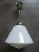 Rar Top Art Deco Lampe Deckenlampe Weiß Glas Chrom Metall Getreppt Bauhaus 1920-1949, Art Déco Bild 2