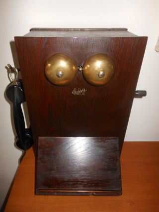 Antik Ericsson Telefon,  Wandtelefon.  Antique Telephone Ca.  8,  3 Kg.  Holz.  Bakelit Bild