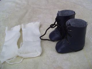 Alte Puppenkleidung Schuhe Vintage Violet Blue Boots Shoes Socks 40cm Doll 5 Cm Bild