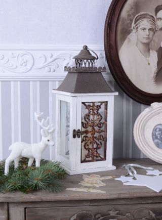 Gartenleuchte Vintage Laterne Weiss Kerzenleuchter Gartenlaterne Kandelaber Bild