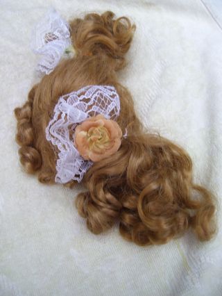 Alte Puppenteile Goldblonde Ponies Haar Perücke Vintage Doll Hair Wig 40 Cm Girl Bild