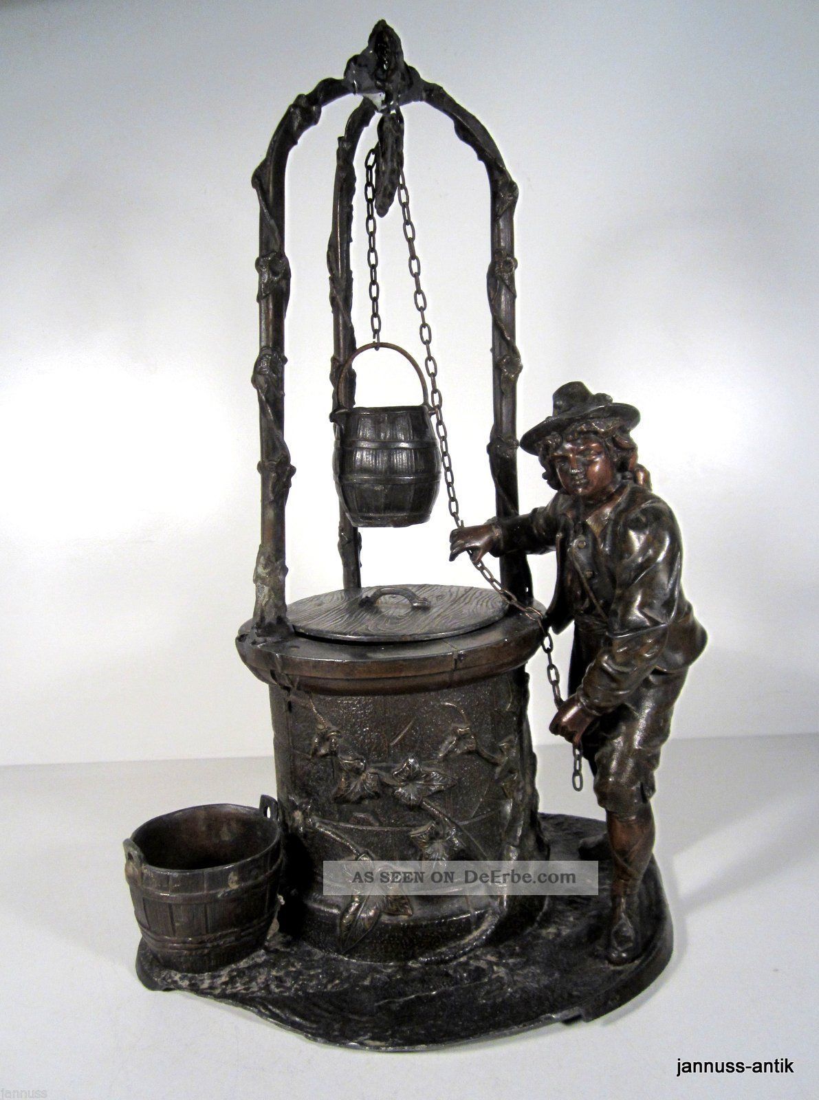 Alte Bronze Skulptur Von A.  Duche´jugendstil Mann Am Brunnen Edel & Wertvoll Bronze Bild