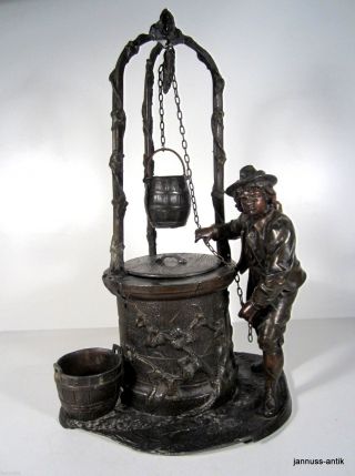Alte Bronze Skulptur Von A.  Duche´jugendstil Mann Am Brunnen Edel & Wertvoll Bild