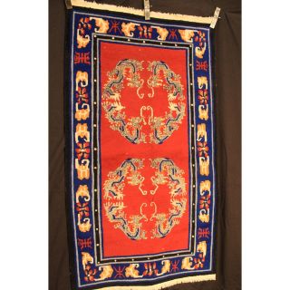 Schöner Handgeknüpfter Orient Teppich Drachen China Art Deco Old Carpet Tappeto Bild