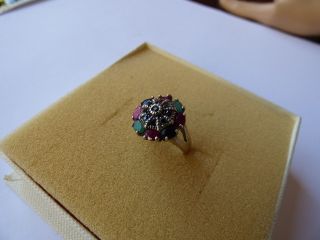 Damen Ring,  925 - Er Silber Mit Echten Rubinen,  Saphir,  Smaragden Und Markasiten Bild