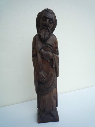 Antike Holzskulptur Heiligenfigur,  Moses ?,  Jesus ?,  Holz Skulptur Bild