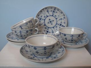 Sehr Alte Teetassen,  Untertassen Rauenstein Indisch Blau Strohblume Porzellan Bild