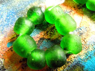 Neue Smaragdgrüne Afrikanische Krobo - Perlen - Ca.  13 - 14mm - 8stk.  - Bild