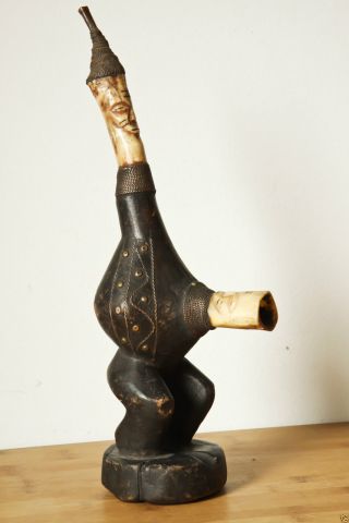 Afrika Stammeskunst Pfeife Dr Kongo Skulptur Pfeife Aus Holz U.  Bein Geschnitzt Bild