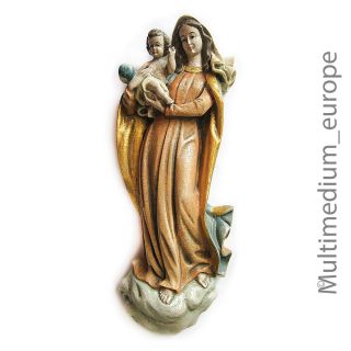 Zirbel Holz Figur Maria Mit Jesus Kind Schnitzerei Farbig Gefasst Weltkugel Wood Bild
