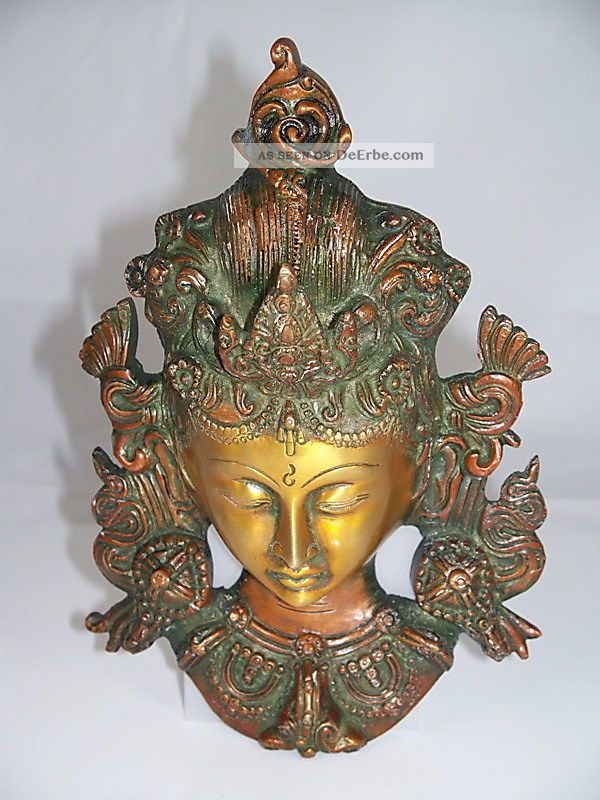 Messing Maske Tara 20 X 13,  5 Cm.  Wand Deko Masken Buddha Göttin Buddhismus Entstehungszeit nach 1945 Bild