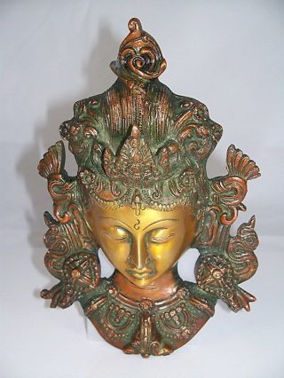 Messing Maske Tara 20 X 13,  5 Cm.  Wand Deko Masken Buddha Göttin Buddhismus Bild