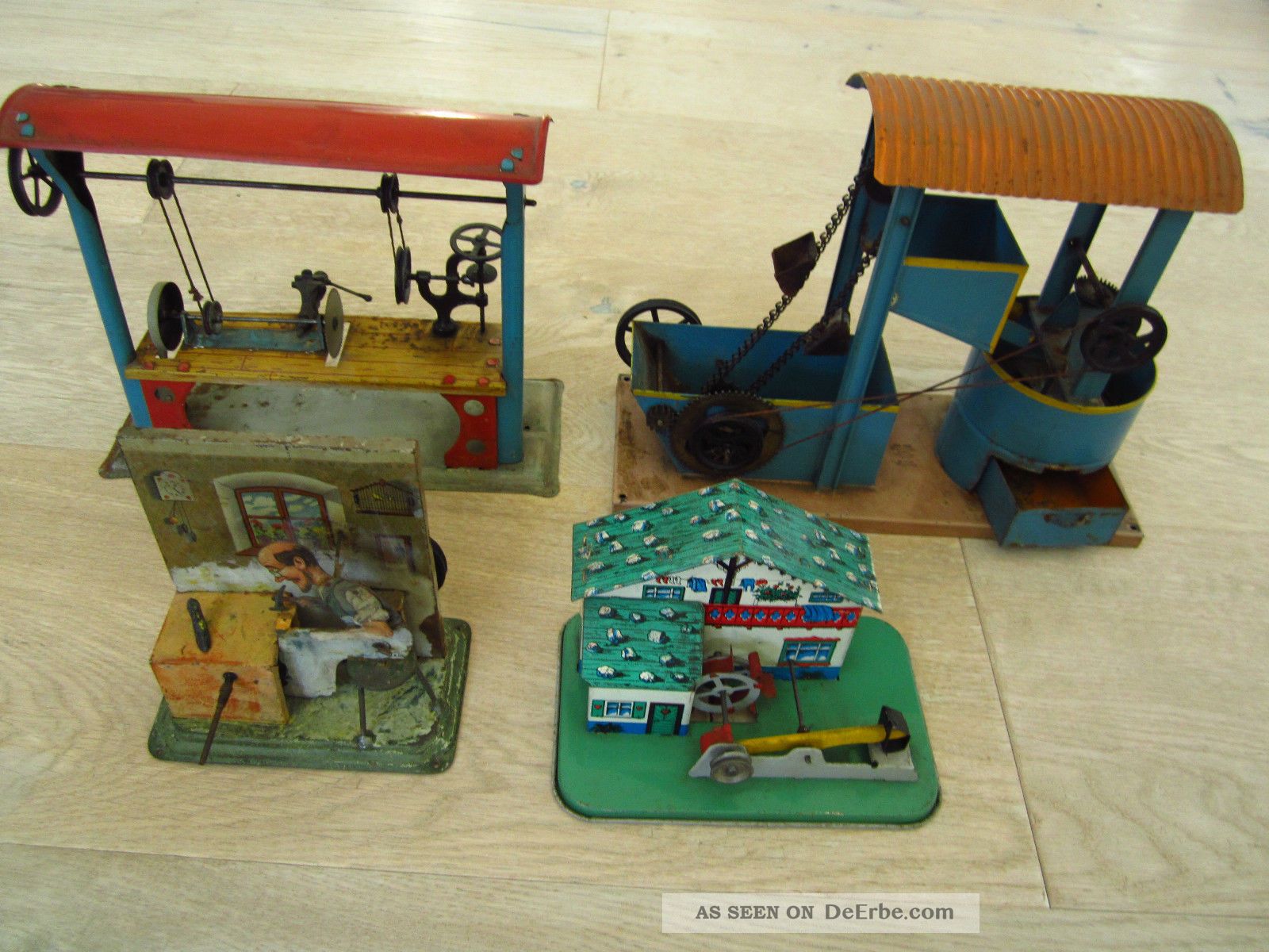 4 Betriebsmodelle Für Dampfmaschine (märklin?) Wasserwerk,  Schuster,  Hütte Gefertigt vor 1945 Bild