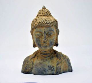 Altes Skulptur Büste Des Buddhas Kopf Aus Bronze China Wohl 18.  Jhd Bild