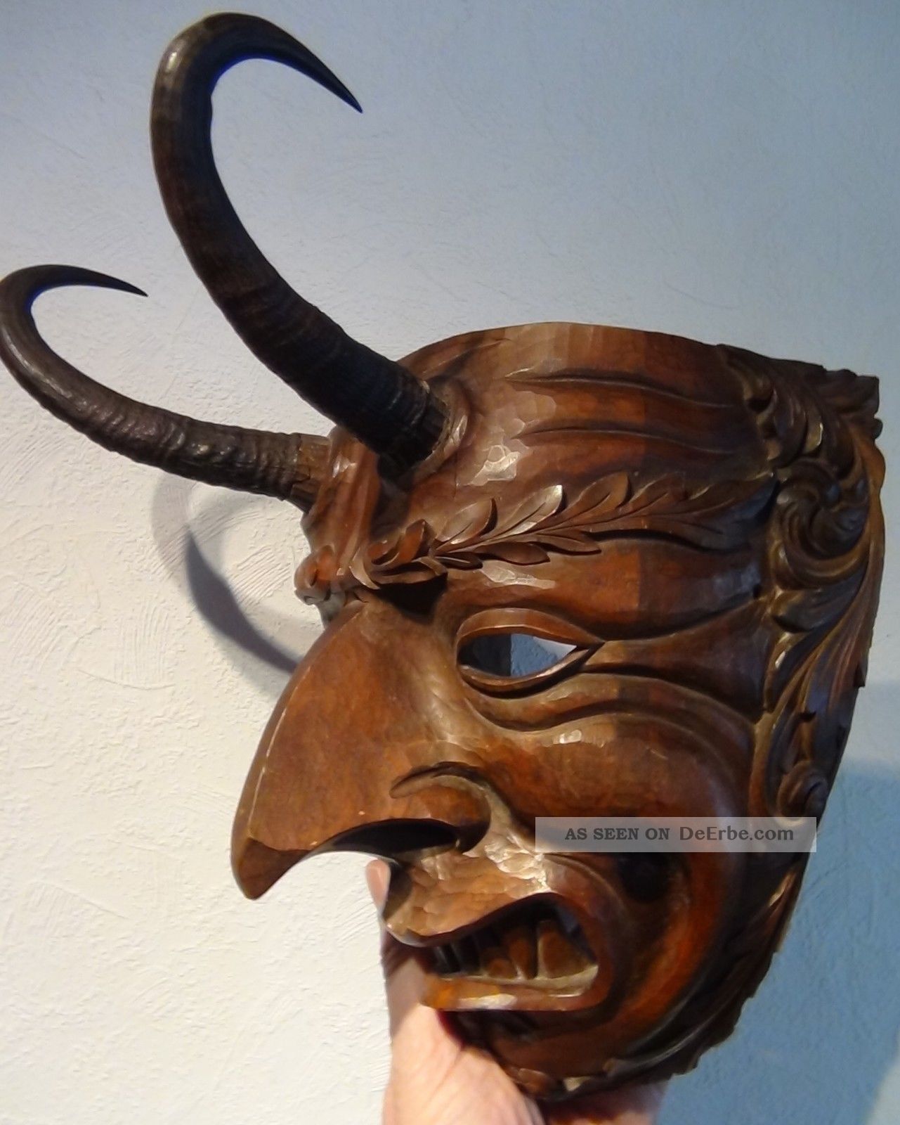 Antike Geschnitzte Holzmaske Larve Perchtenmaske Faschingsmaske Fasnet