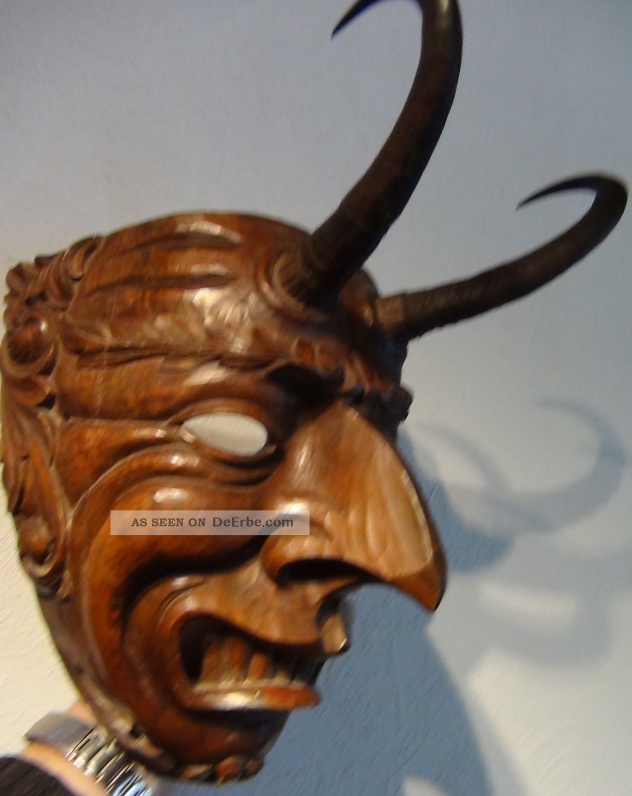 Antike Geschnitzte Holzmaske Larve Perchtenmaske Faschingsmaske Fasnet