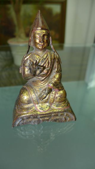 Alte Exquisite China Kupfer Skulptur Tibet Buddha Figure Mit Blombe Bild