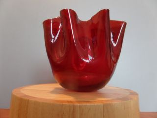Venini Murano Fazzoletto = Taschentuch - Vase Rot Signiert Ätzstempel Bild