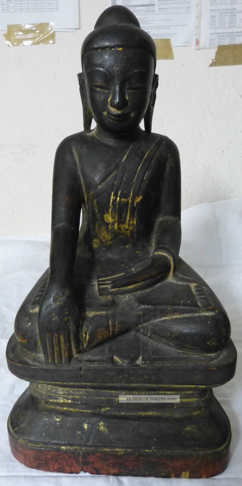 Antiker Buddha Holzfigur 51 Cm Massivholz Geschnitzt Internationale Antiq. & Kunst Bild