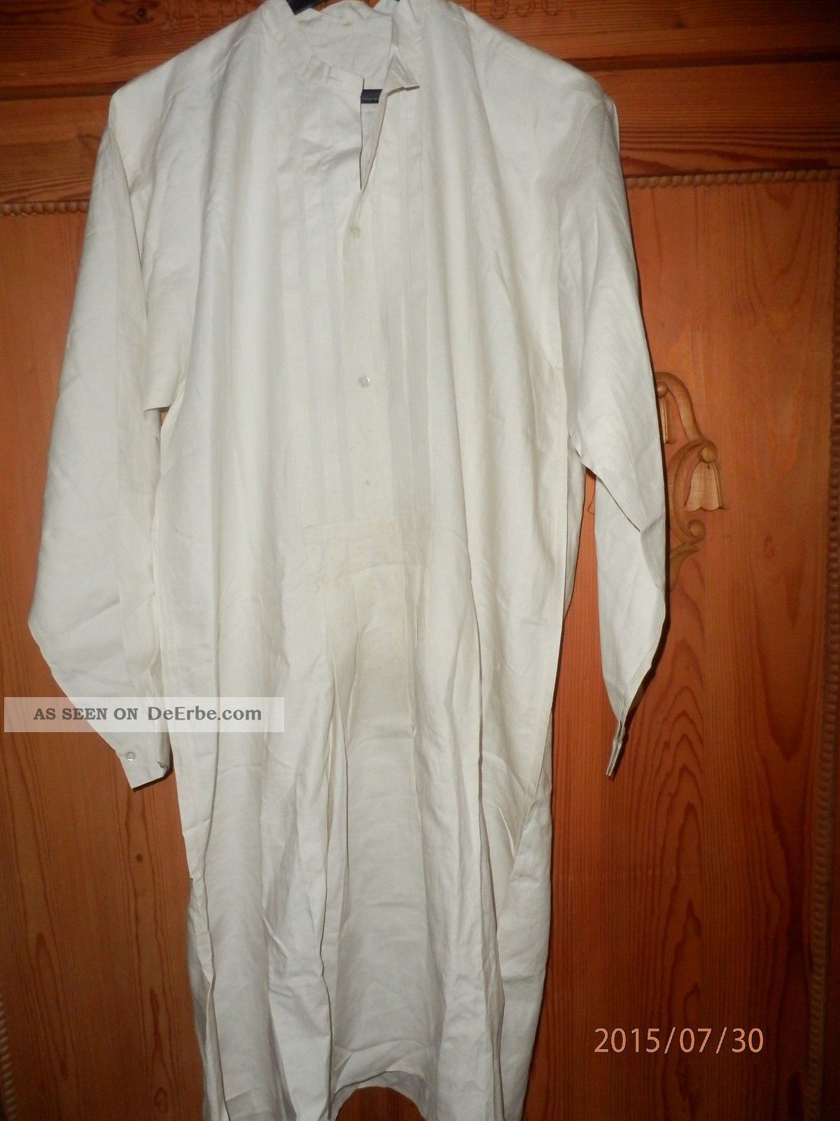 Antikes Langes Herren Nachthemd/ Unterkleid Biesenstickerei Feine Webart Textilien & Weißwäsche Bild