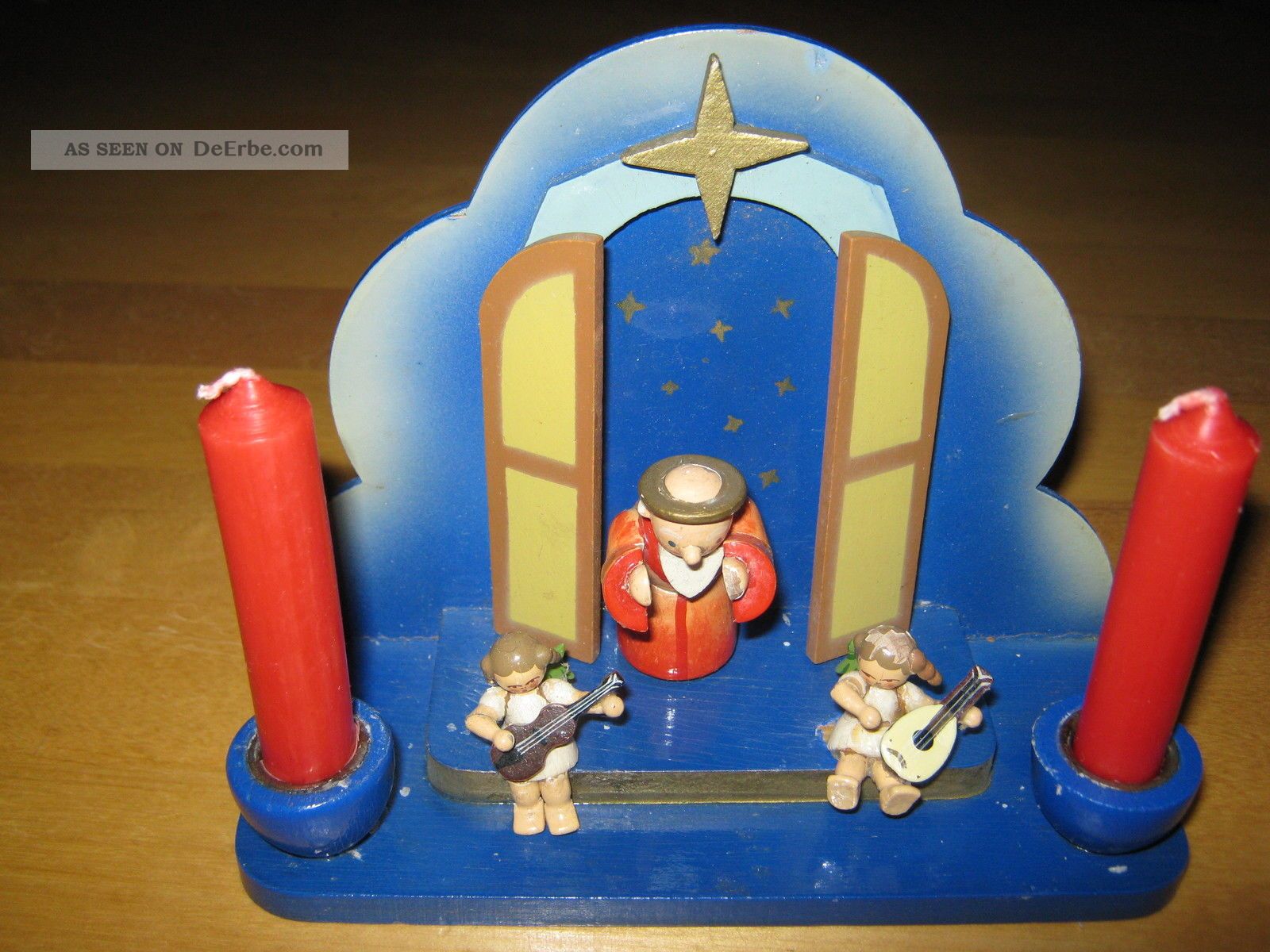Erzgebirge Kerzenhalter Petrus Mit 2 Engel Rg Weihnachtsfigur Mit 2 Kerzen Himme Objekte nach 1945 Bild