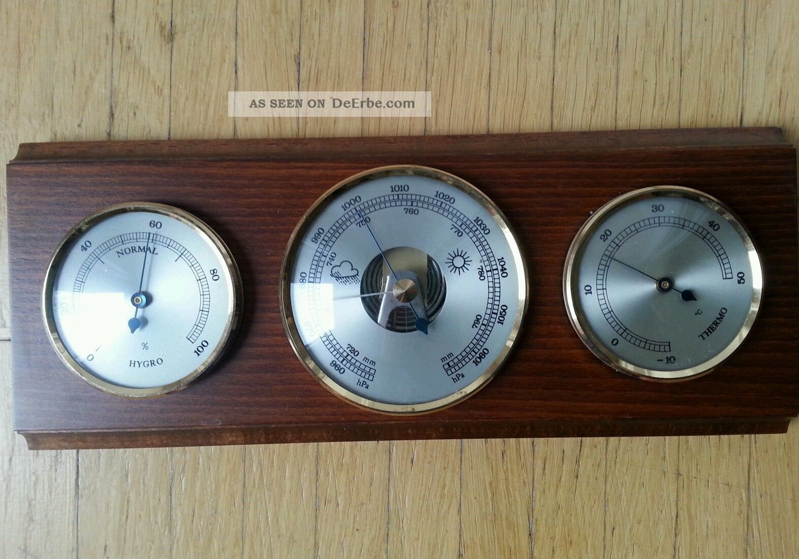 Wetterstation - Barometer - Hygrometer - Thermometer - 3 Teilig 70er Jahre Holz Wettergeräte Bild