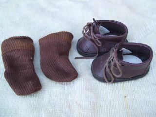 Alte Puppenkleidung Schuhe Vintage Brown Shoes Brown Socks 40 Cm Doll 6 Cm Bild