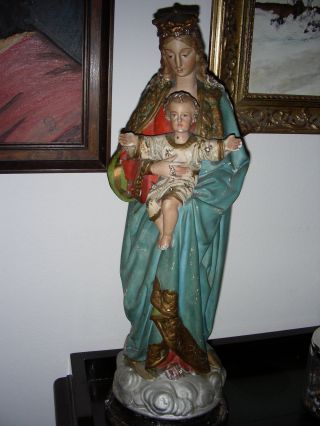 Antik Heiligenfigur Maria Mit Jesus - Kind Gips Figur Skulptur 53 Cm Madonna Bild
