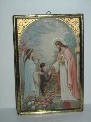 Antik Heiligenbild Schutzbild Jesus Engel Taufe Kommunion Shabby Chic Bild Bild