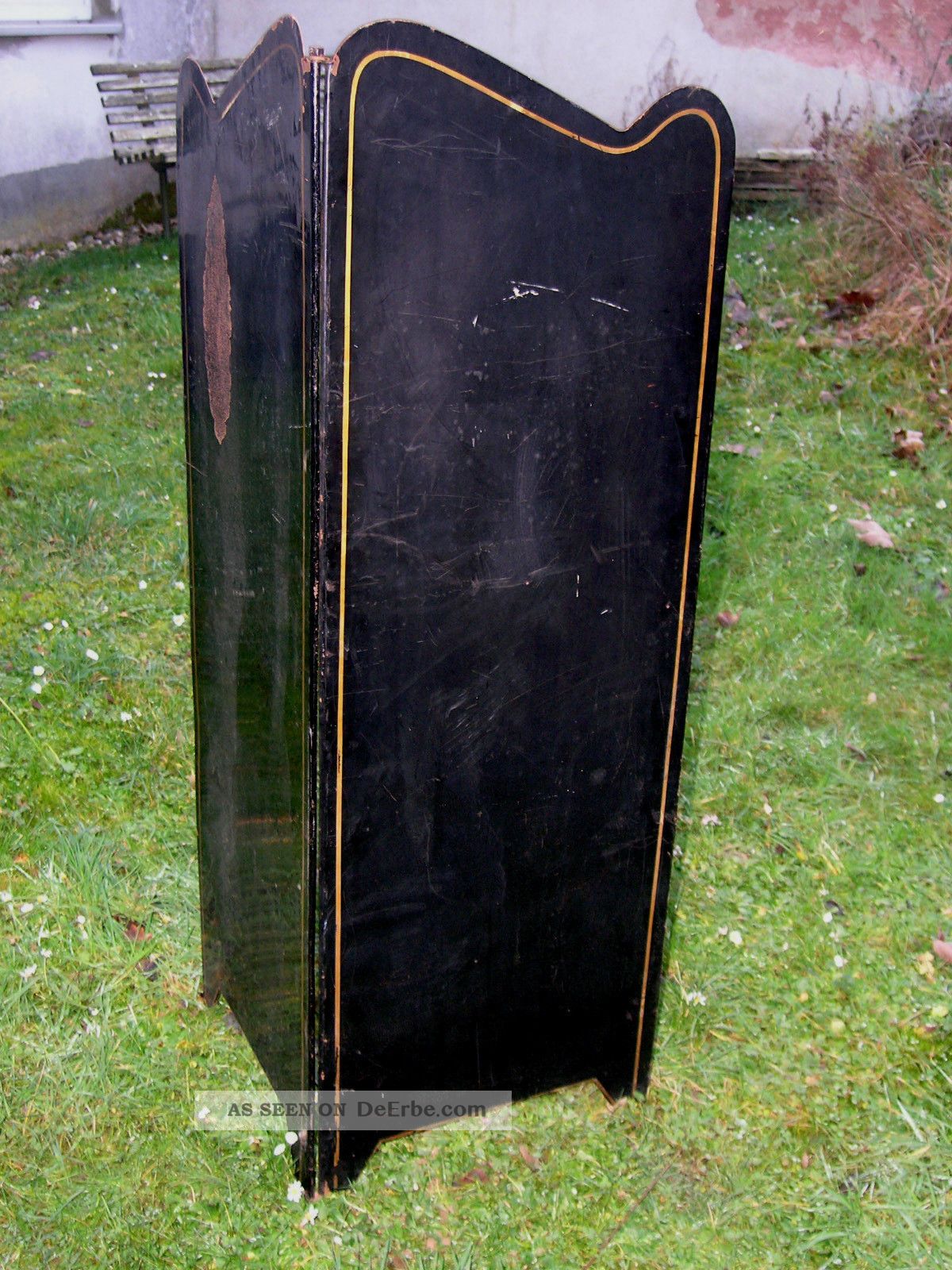 Alter Ofenschirm Kaminschirm Paravent Metall Zweiteilig Schwarz Goldrand