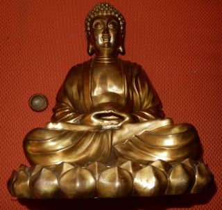 Großer Buddha Ca.  7kg,  38,  5 Cm,  Ca.  1900,  Messing,  Aus Erbschaft Bild