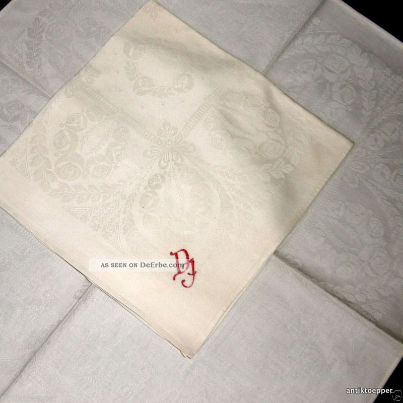 2 Jugendstil Stoffservietten Servietten Rosen Monogram D J Tischwäsche Bild