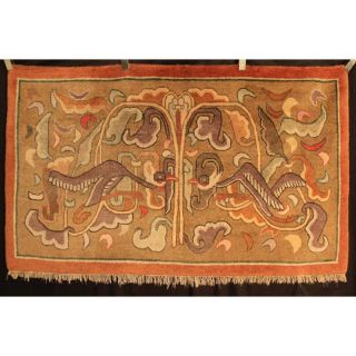 Antik Handgeknüpfter Orient Teppich China Art Deco Tiermotiv Old Carpet Tappeto Bild