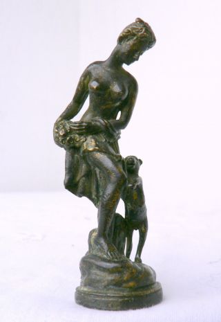 Antike Hervorragend Filigrane Jugendstil Bronze Figur Halbakt Mit Schäfchen Bild