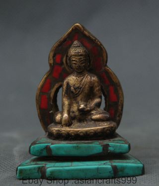Tibet Türkis Bronzevergoldung Shakyamuni Buddha Statue Hintergrundbeleuchtung Bild