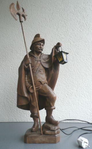 Schöner Geschnitzter Nachtwächter Holz Figur Ges.  - Höhe 71 Cm Skulptur Holzfigur Bild