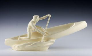 Art Deco Skukptur Kanufahrer Um 1930 - 50 Keramik Figur Boot Bild