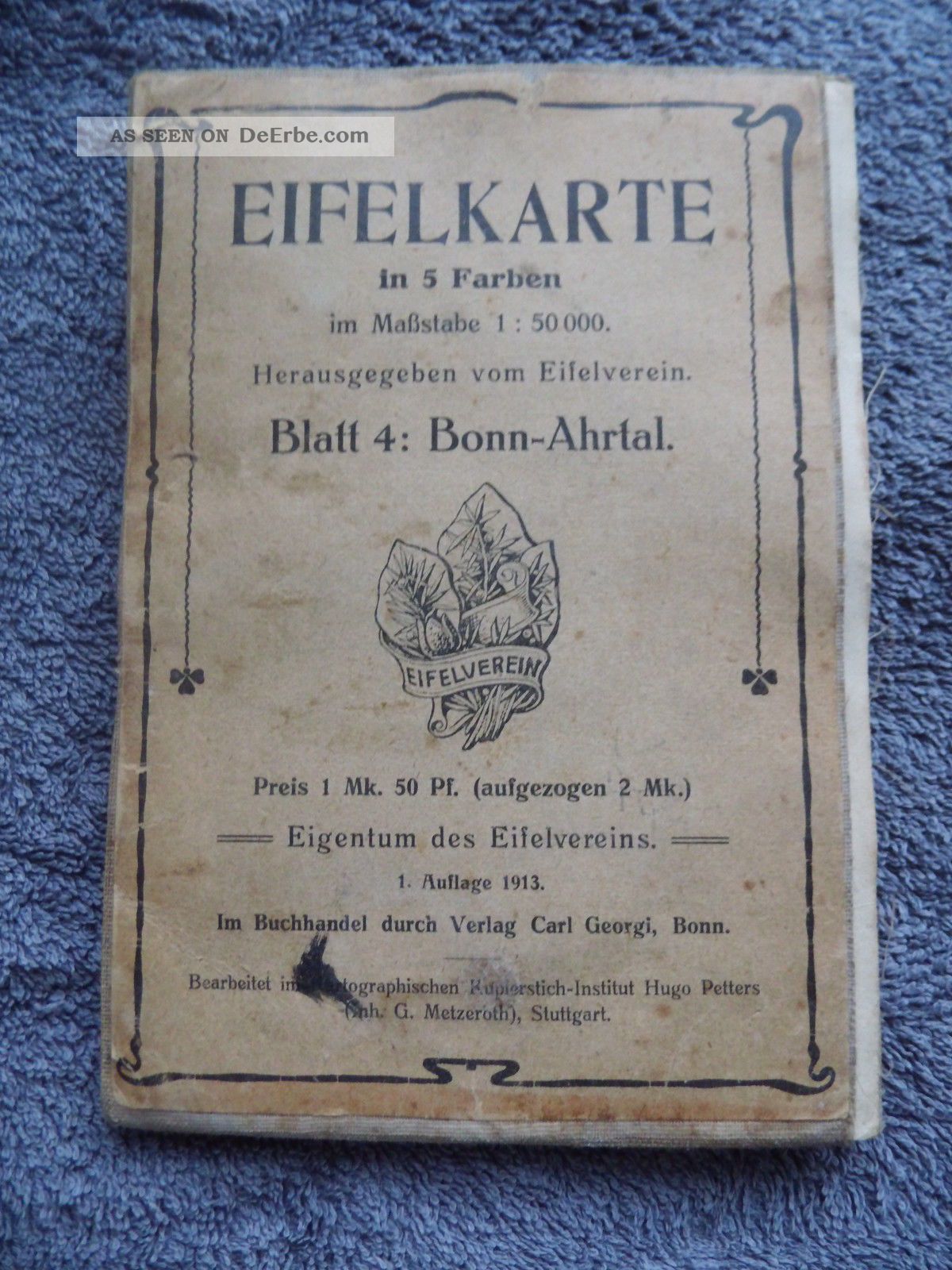 Sehr Alte Wanderkarte Stoff Eifelverein Blatt 4 Bonn Ahrtal 1 Auflage 1913 Landkarten Bild