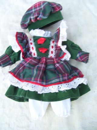 Alte Puppenkleidung Greenred Dress Hat Outfit Vintage Doll Clothes 25 Cm Girl Bild