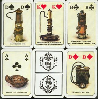 Werbe Spielkarten,  Bergbau Kartenspiel Mit Historischen Grubenlampen Bild