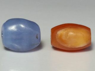 2 Ancient Rare Beads (blue Chalcedony & Carnelian) Bild