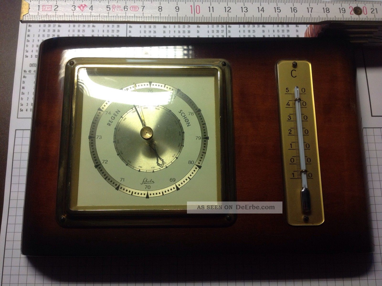 Barometer,  Antik,  Vintage,  Wetterstation,  50er Jahre,  Echtholz,  Thermometer,  Scholz Wettergeräte Bild