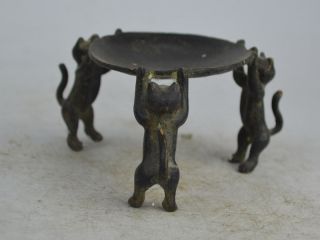 Old Exquisite China Bronze Carving Cat Oil Lamp Statue 18.  Th Bild