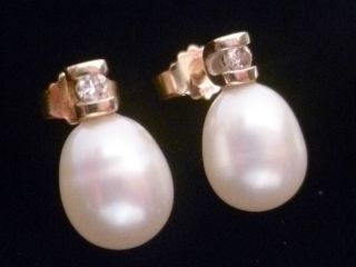 1 Tag Ohrringe,  Ohrstecker Mit Diamanten Und Großen Echten Perlen,  585er - Gold Bild